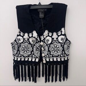 Vintage Andrea Jovine Embroidered Fringe Vest NWT size 4